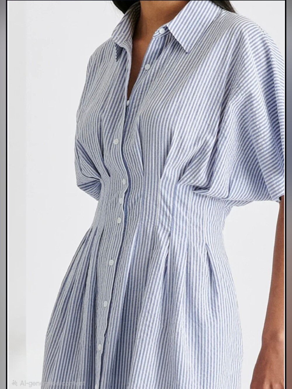 Blue and White Striped Button-Shirt Dress